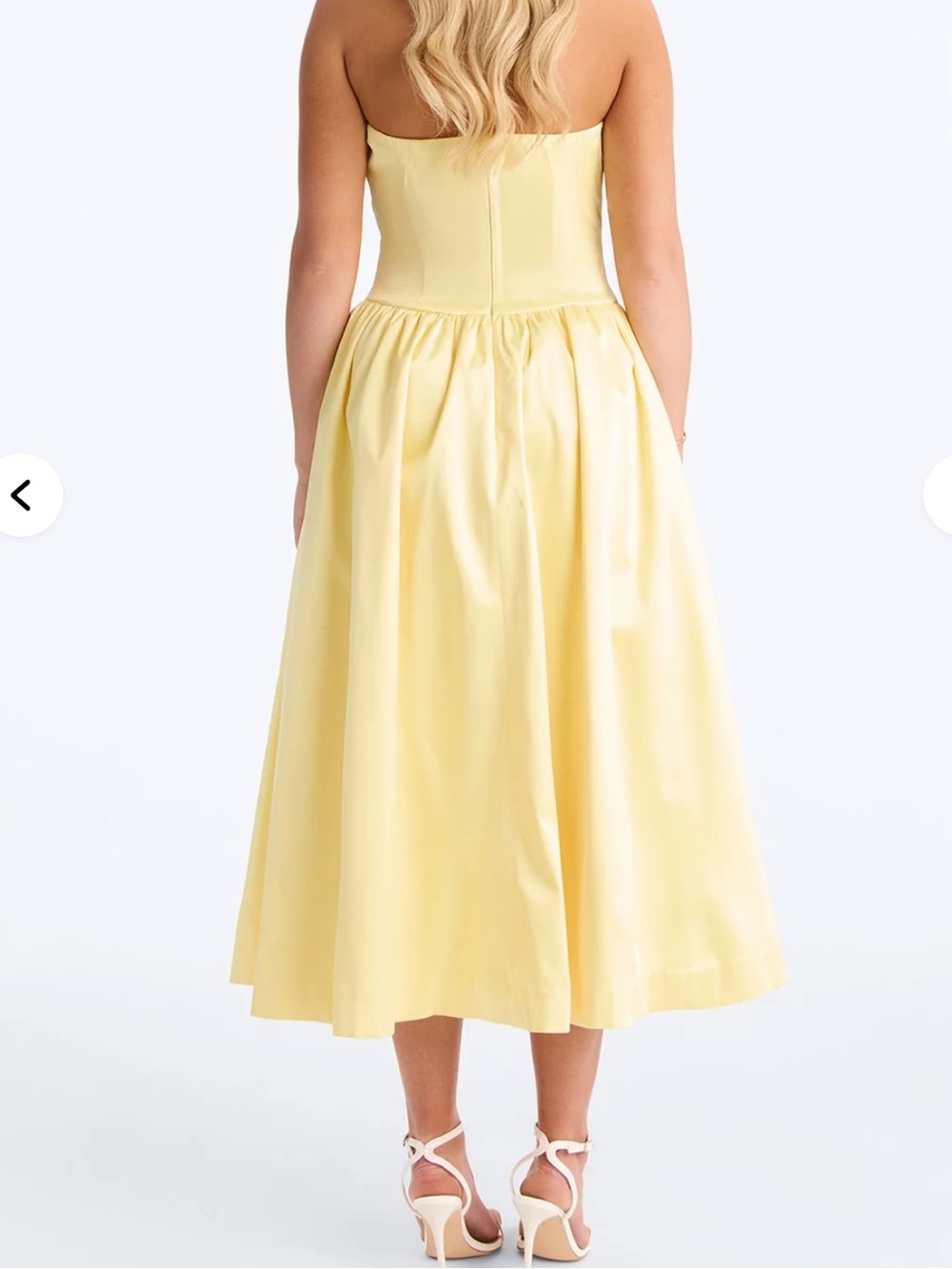 Fashion Nova Pale Yellow Strapless Midi Dress